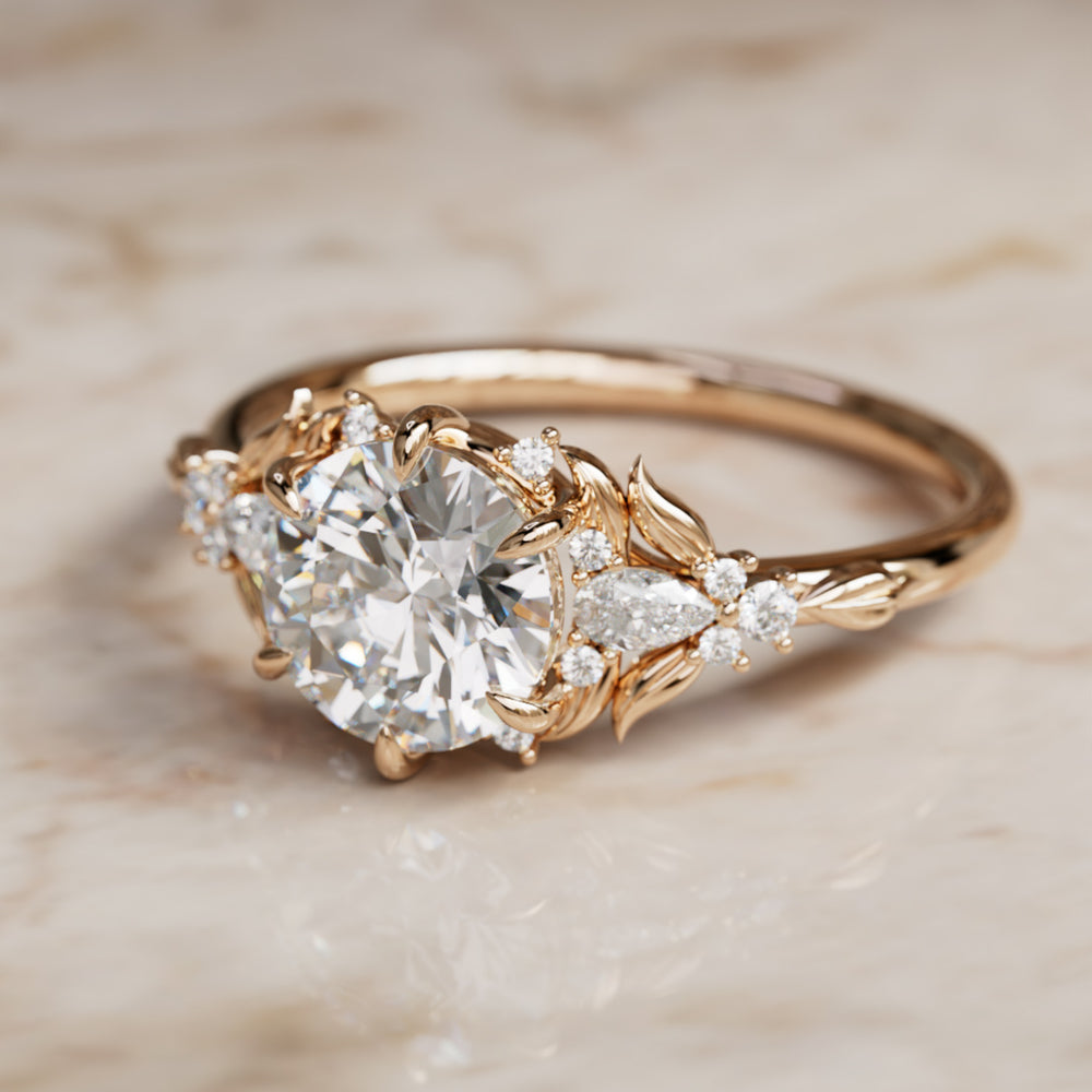 Siriwen Round Lab Diamond Engagement Flower Ring Nature Inspired (Setting Only) By Valley Rose