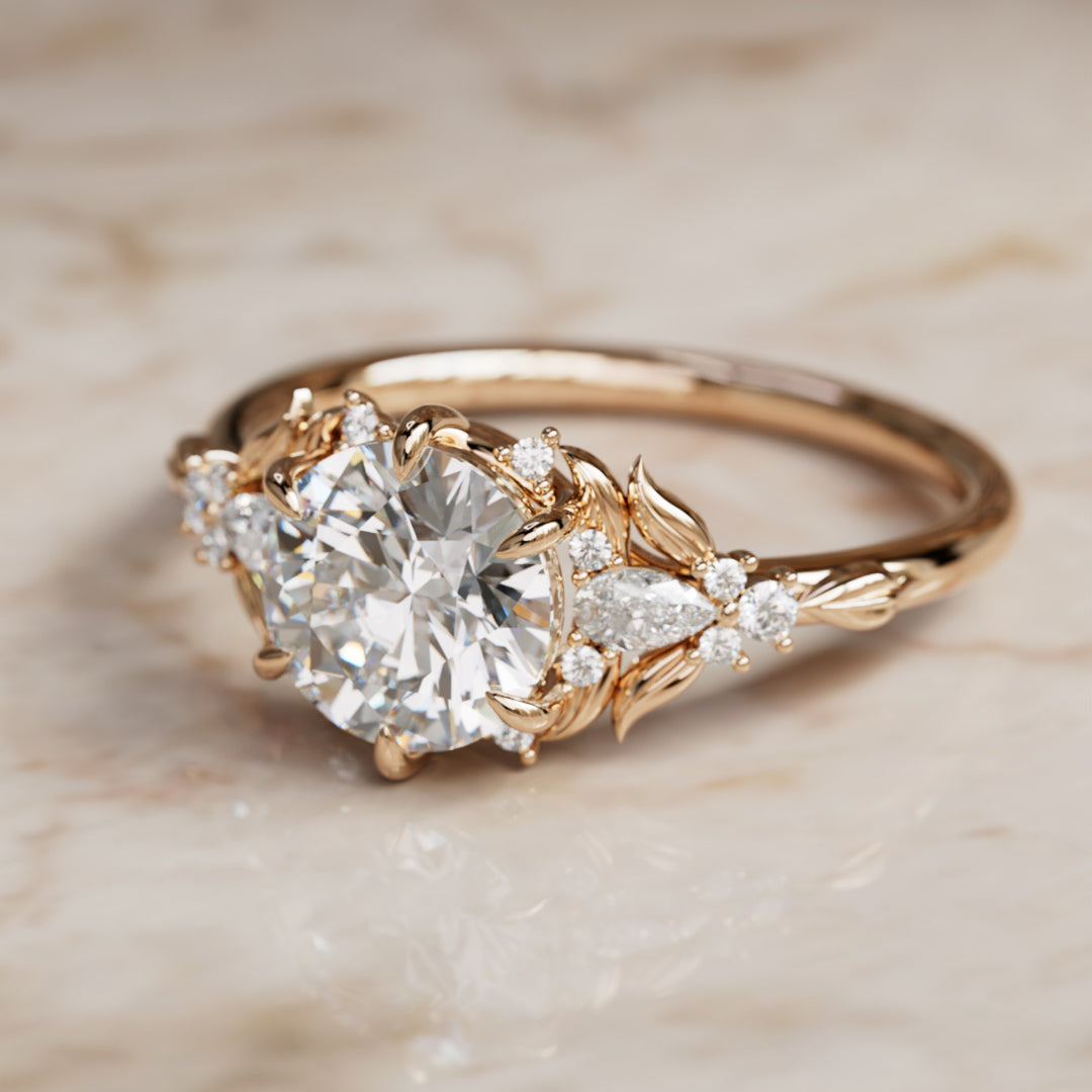 Siriwen Round Lab Diamond Engagement Flower Ring Nature Inspired (Setting Only) By Valley Rose