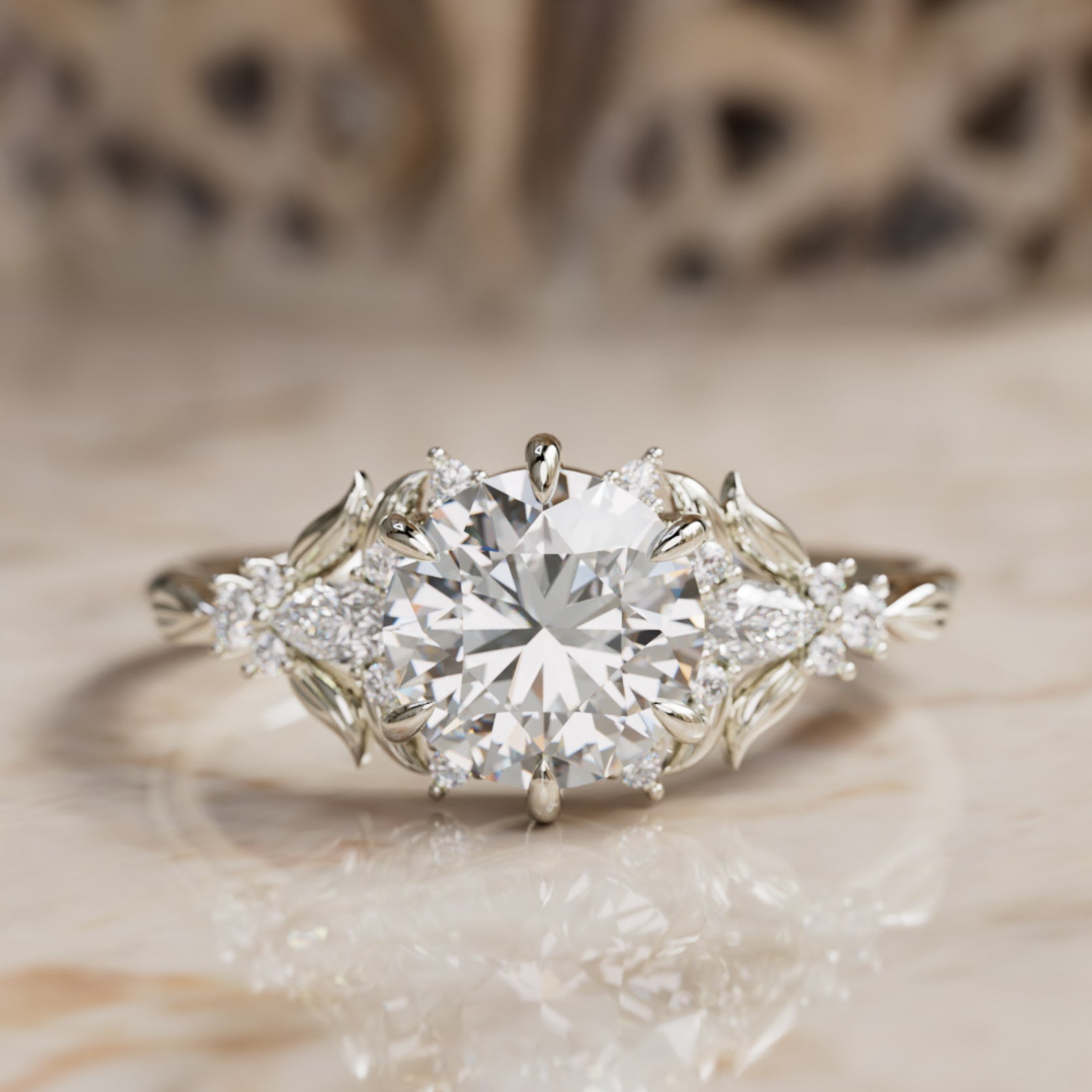 Lab Diamond Engagement Ring: Siriwen Round Cut Flower Nature