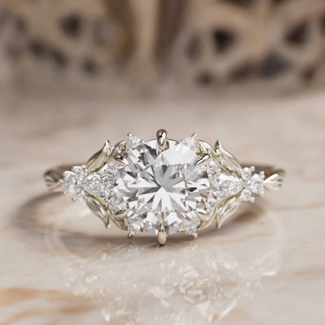 Siriwen Round Lab Diamond Engagement Flower Ring Nature Inspired (Setting Only) By Valley Rose