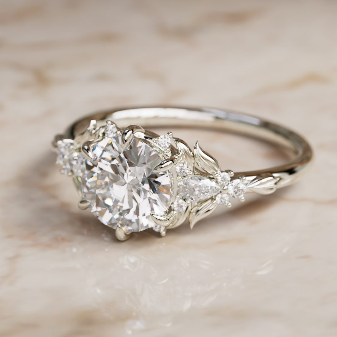 Siriwen Round Lab Diamond Engagement Flower Ring Nature Inspired (Setting Only) By Valley Rose