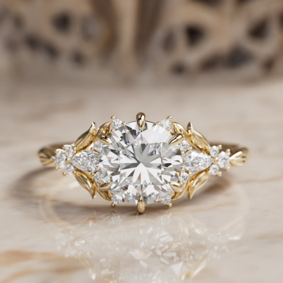Siriwen Round Lab Diamond Engagement Flower Ring Nature Inspired (Setting Only) By Valley Rose