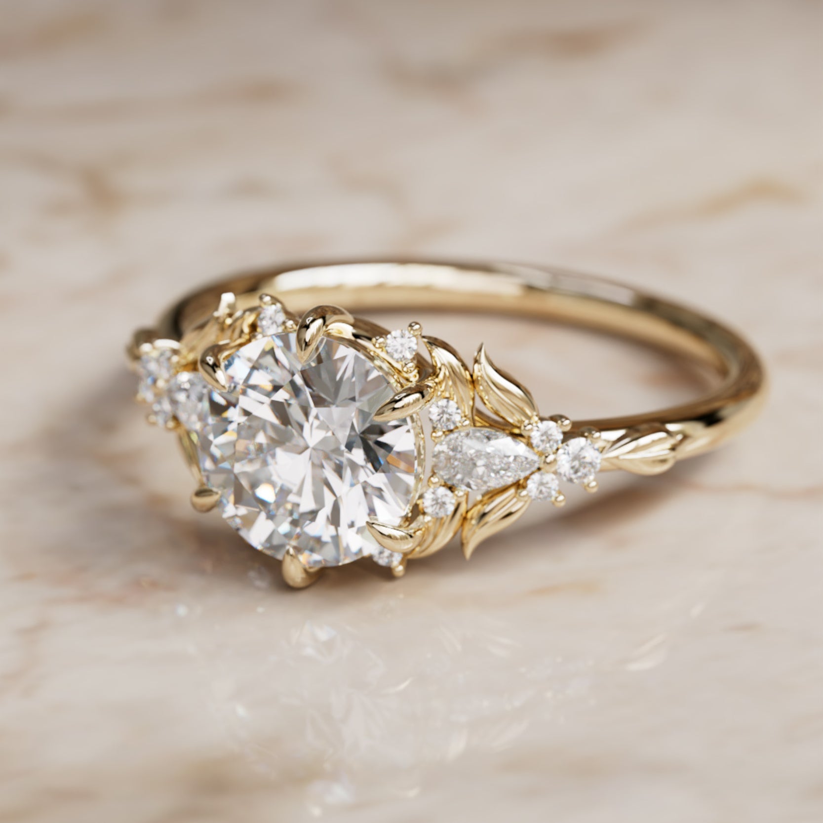 Lab Diamond Engagement Ring: Siriwen Round Cut Flower Nature
