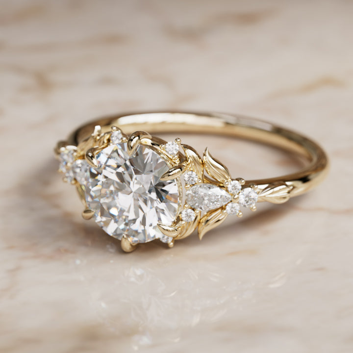 Siriwen Round Lab Diamond Engagement Flower Ring Nature Inspired (Setting Only) By Valley Rose