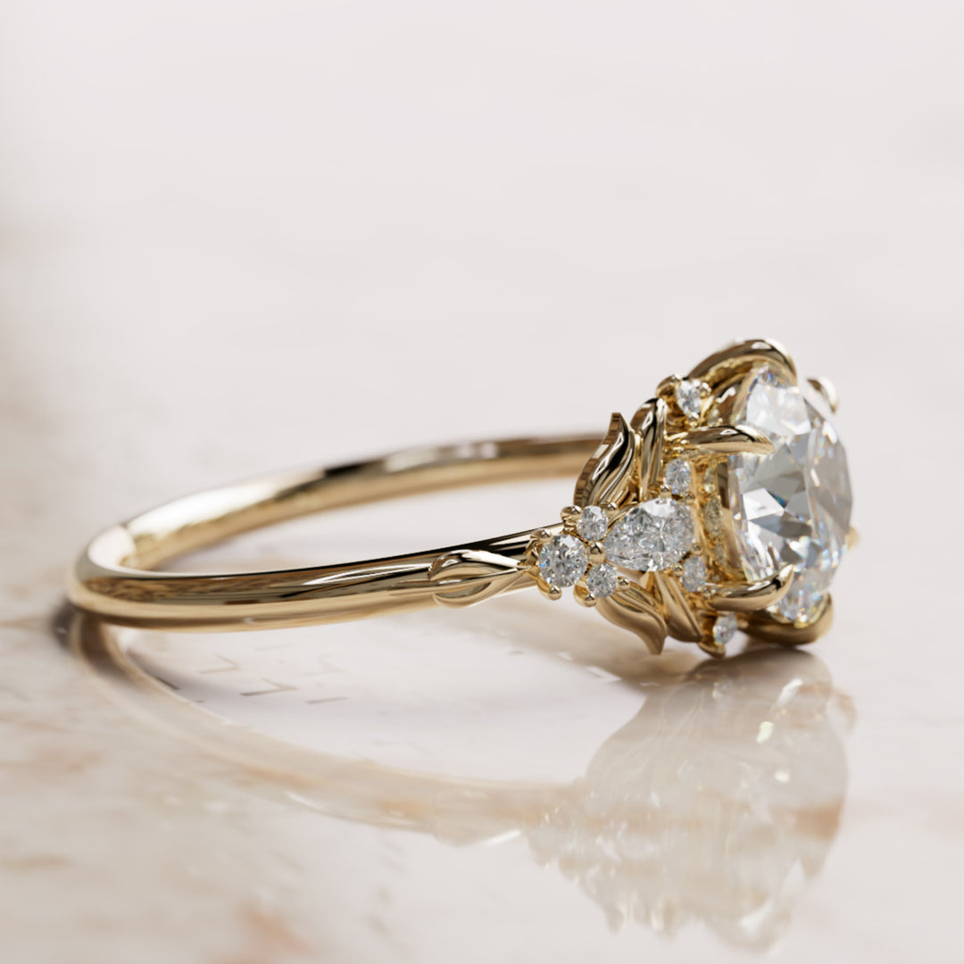 Siriwen Round Lab Diamond Engagement Flower Ring Nature Inspired (Setting Only) By Valley Rose