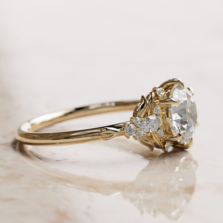 Siriwen Round Lab Diamond Engagement Flower Ring Nature Inspired (Setting Only) By Valley Rose