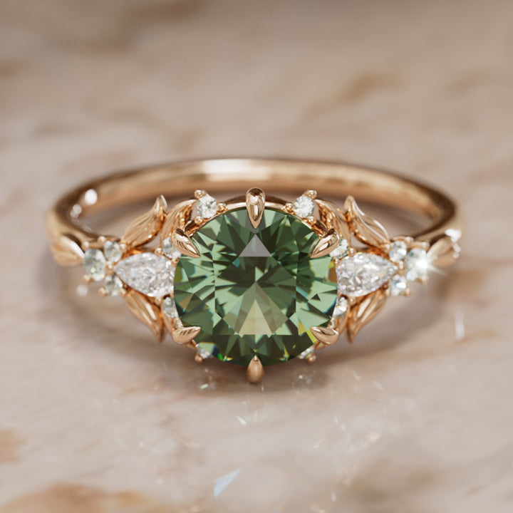 Siriwen Round Green Sapphire Engagement Flower Ring Nature Inspired (Setting Only) By Valley Rose