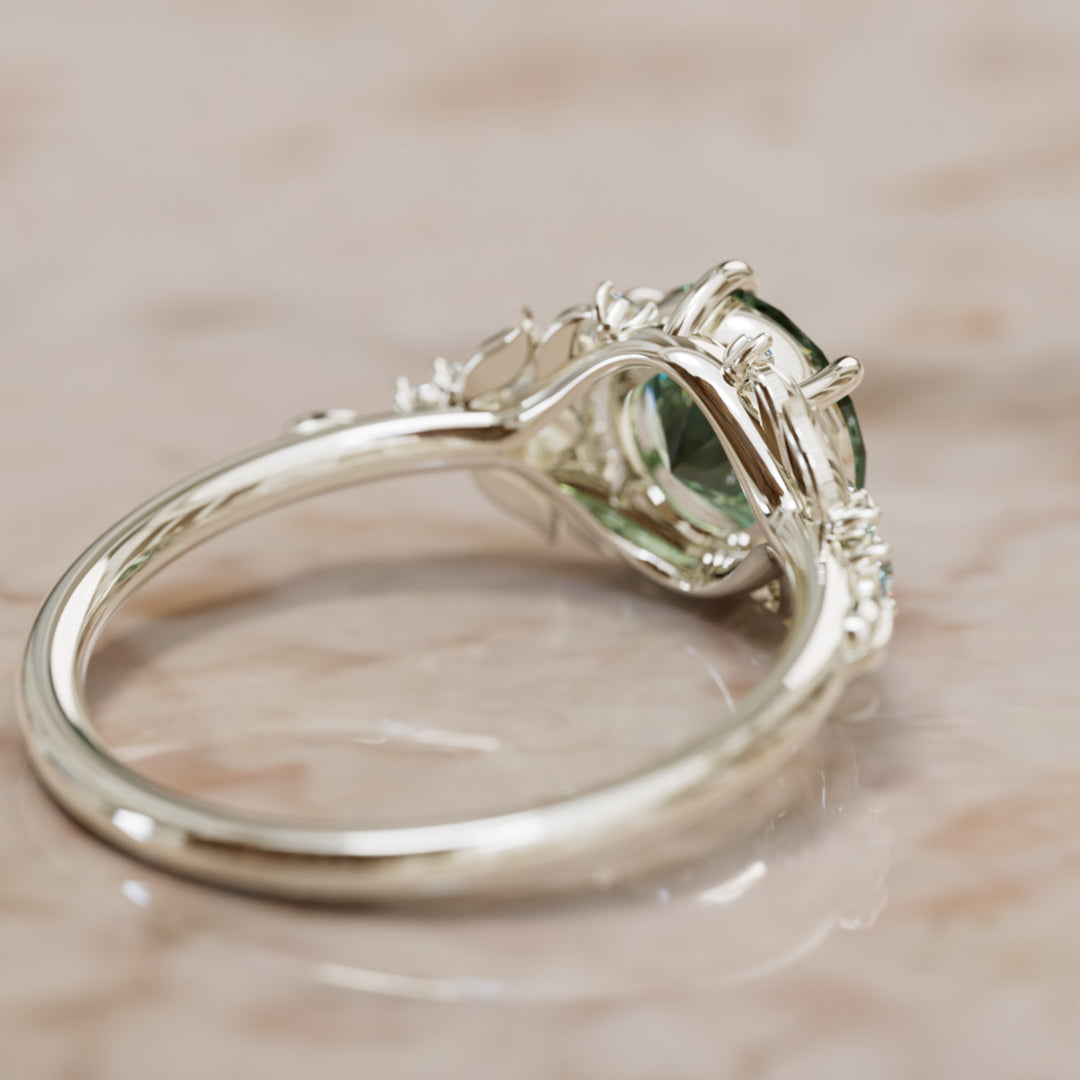 Siriwen Round Green Sapphire Engagement Flower Ring Nature Inspired (Setting Only) By Valley Rose