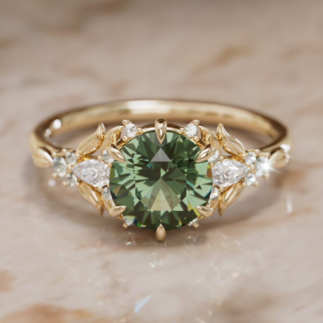 Siriwen Round Green Sapphire Engagement Flower Ring Nature Inspired (Setting Only) By Valley Rose