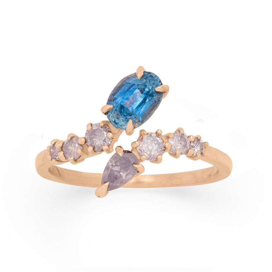 Snake Bypass Ring with Sapphire and Salt and Pepper Diamond By Valley Rose