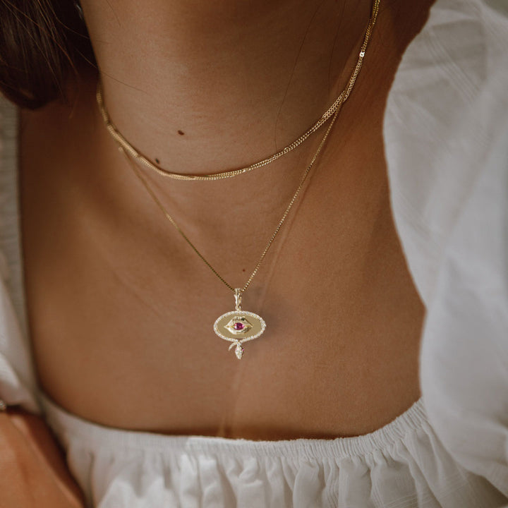 Lover Lips Snake Trompe-l'œil Surrealist Unique Pendant with Pink Sapphire and Lab Diamonds