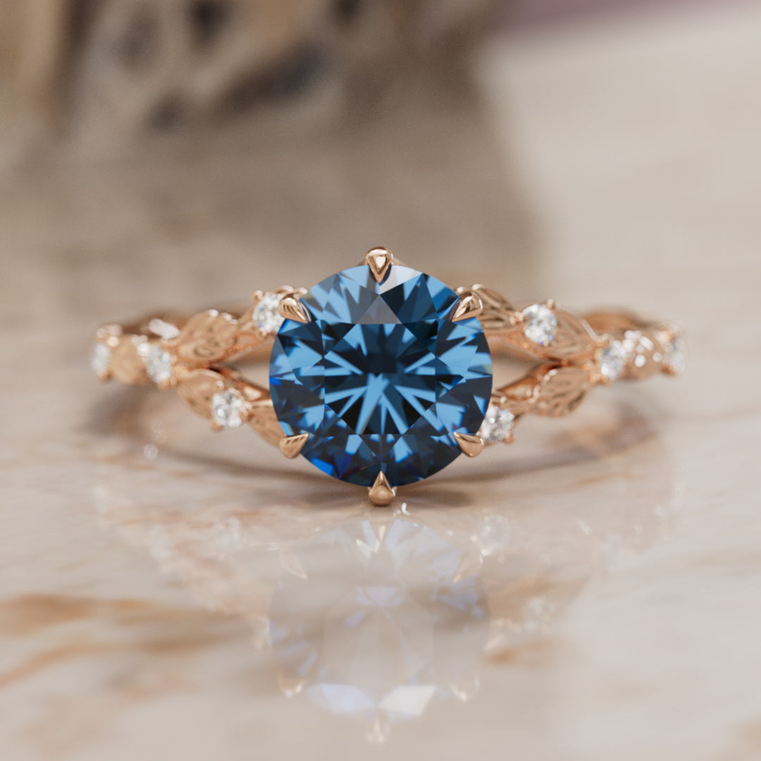 Sorrel Round Blue Sapphire Nature Engagement Ring (Setting Only)