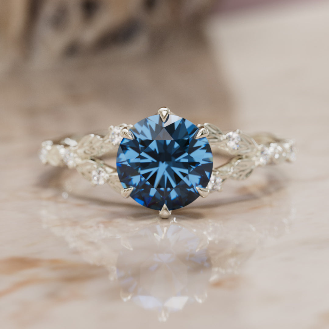 Sorrel Round Blue Sapphire Nature Engagement Ring (Setting Only)