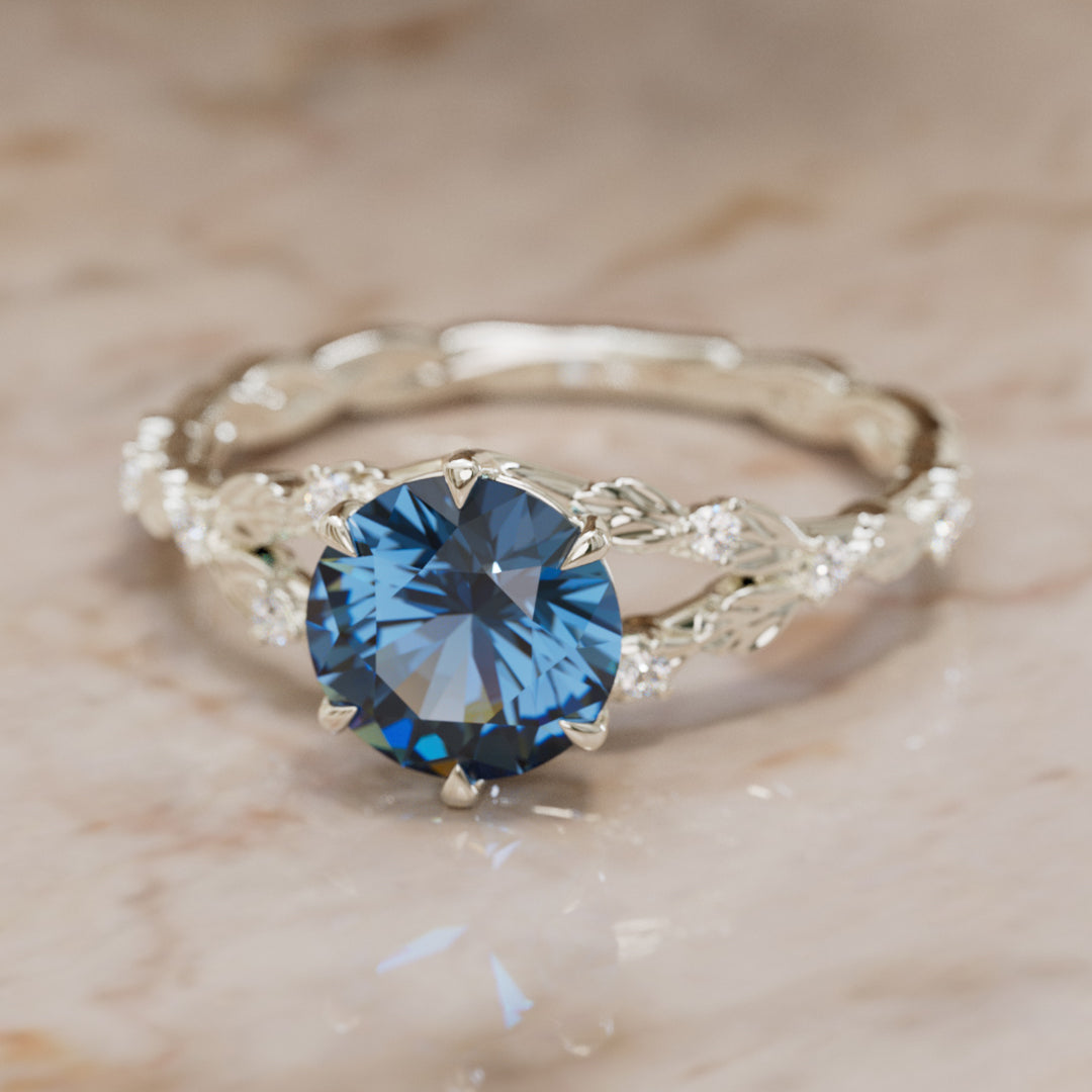 Sorrel Round Blue Sapphire Nature Engagement Ring (Setting Only)