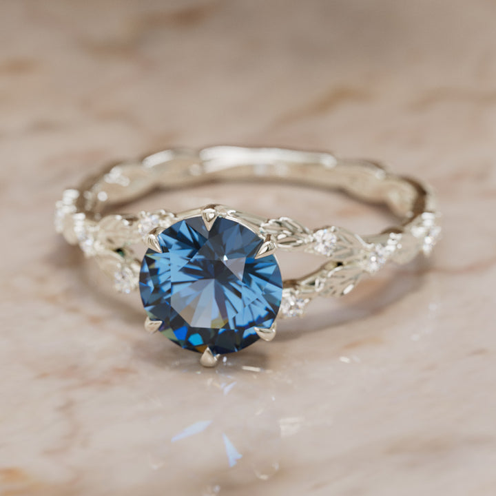 Sorrel Round Blue Sapphire Nature Engagement Ring (Setting Only)