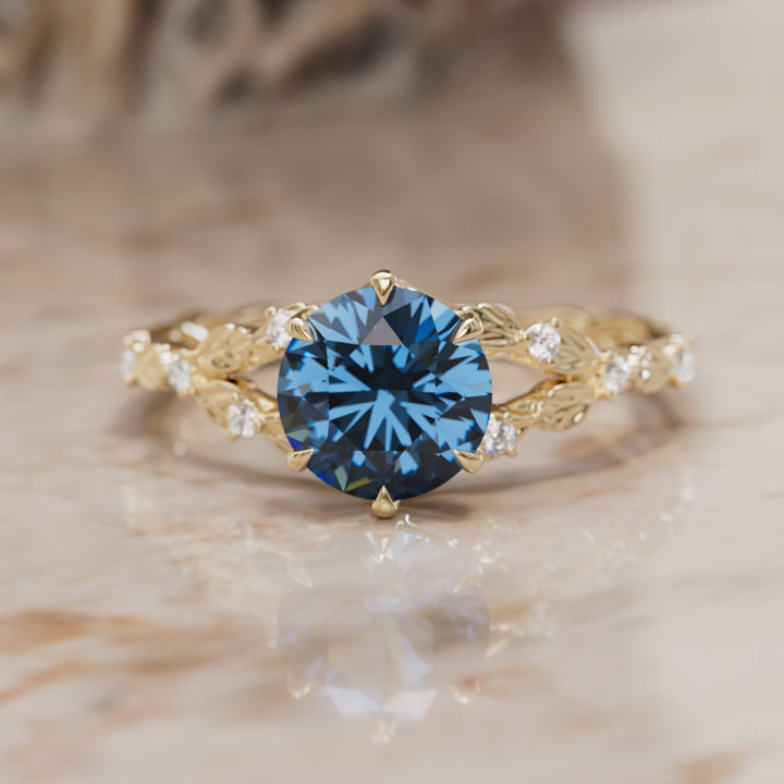 Sorrel Round Blue Sapphire Nature Engagement Ring (Setting Only)