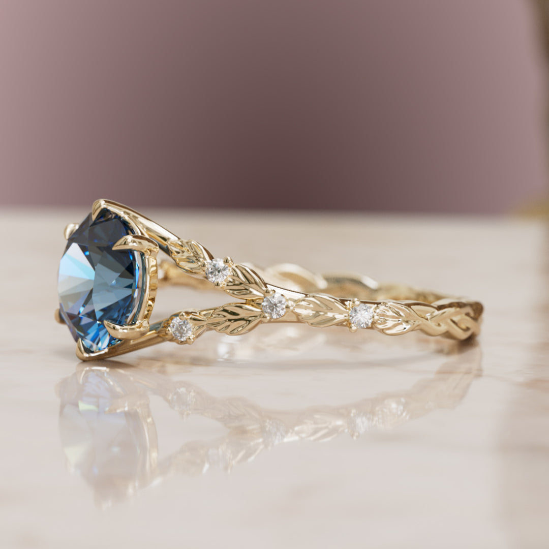 Sorrel Round Blue Sapphire Nature Engagement Ring (Setting Only)