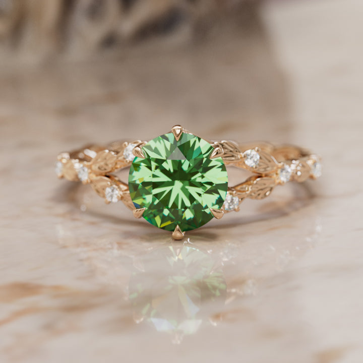 Sorrel Round Green Sapphire Nature Engagement Ring (Setting Only)