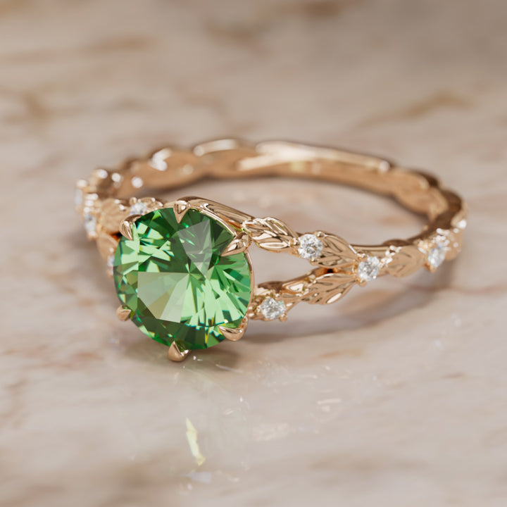 Sorrel Round Green Sapphire Nature Engagement Ring (Setting Only)
