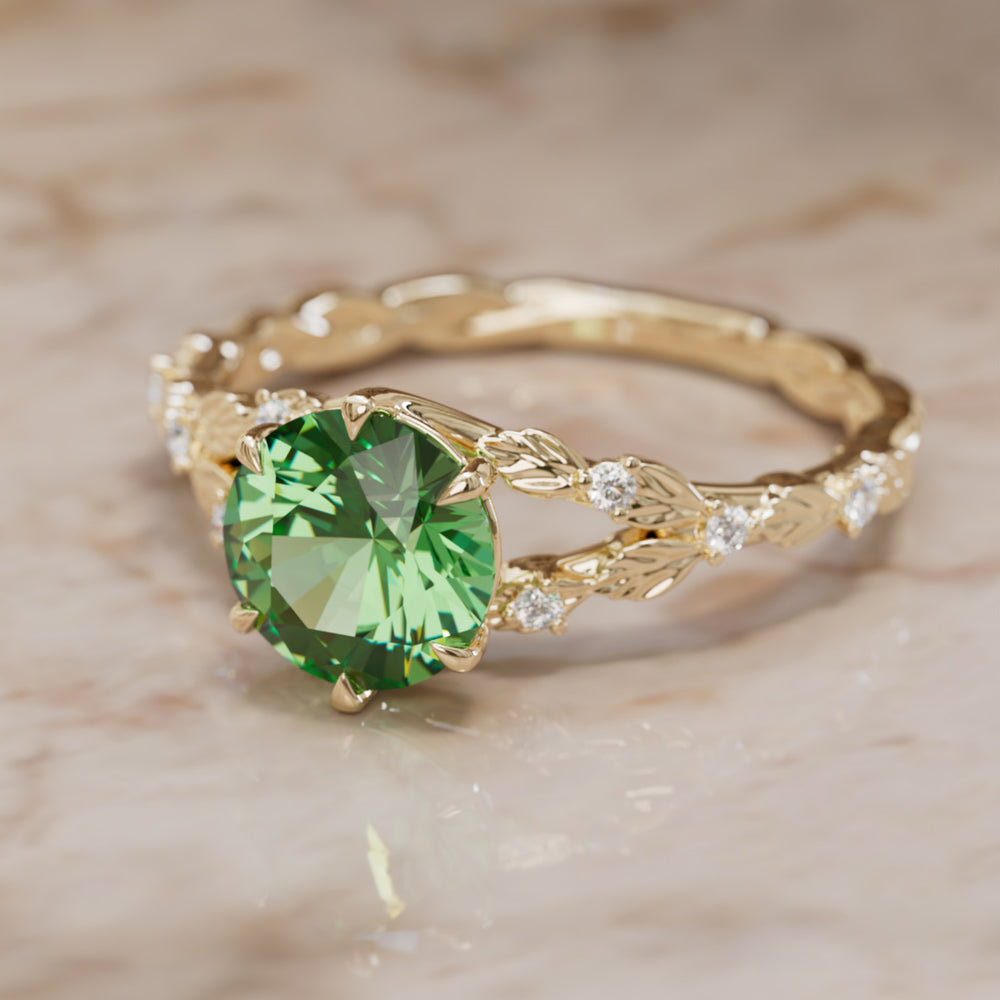 Sorrel Round Green Sapphire Nature Engagement Ring (Setting Only) By Valley Rose