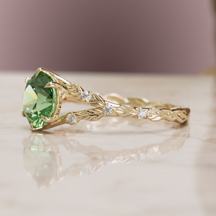 Sorrel Round Green Sapphire Nature Engagement Ring (Setting Only)