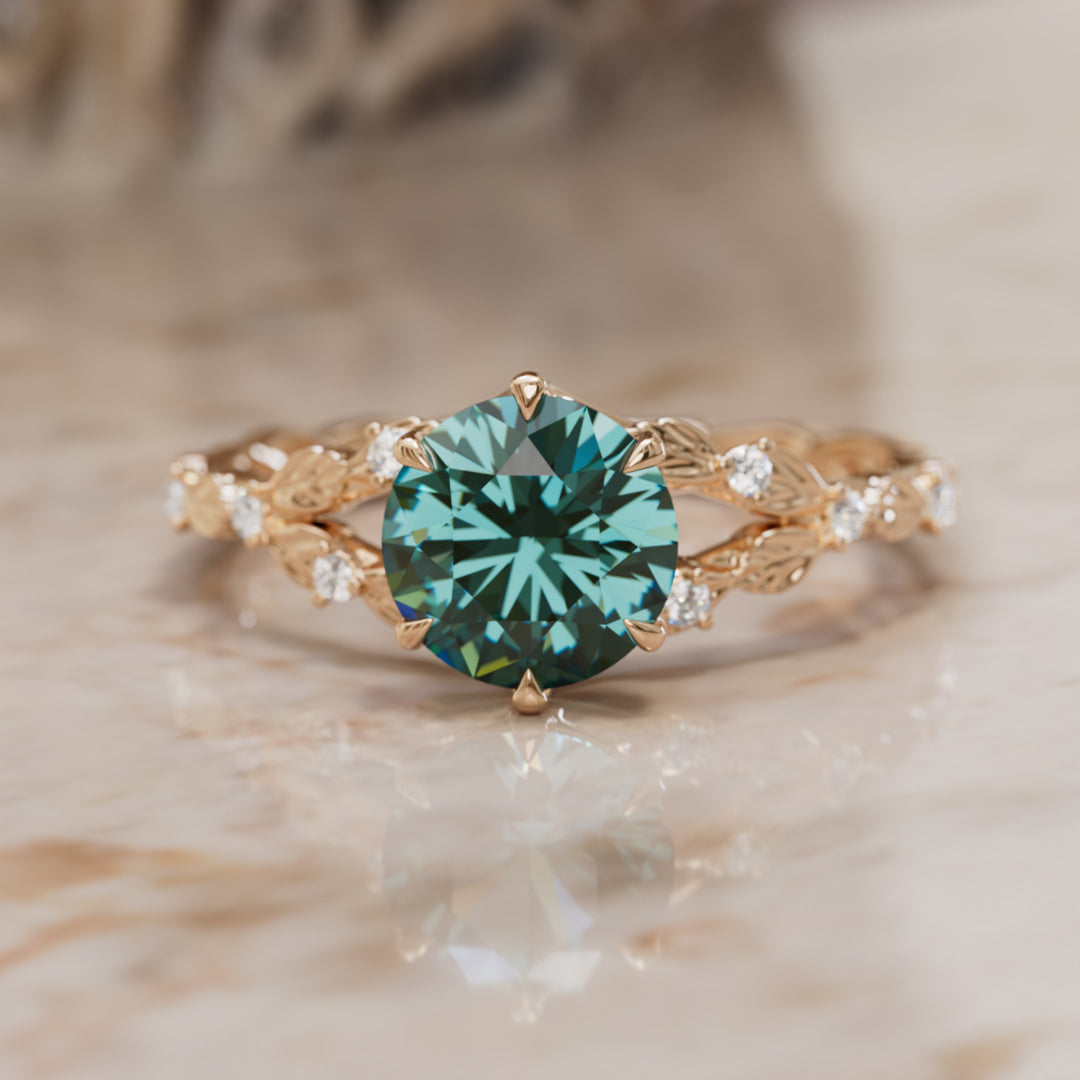 Anello di fidanzamento naturale con zaffiro tondo teal Sorrel (solo montatura)