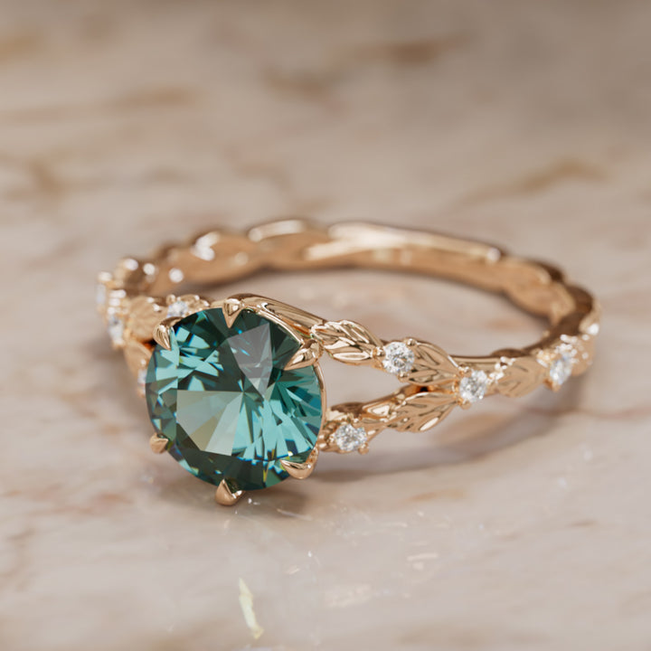 Anello di fidanzamento naturale con zaffiro tondo teal Sorrel (solo montatura)