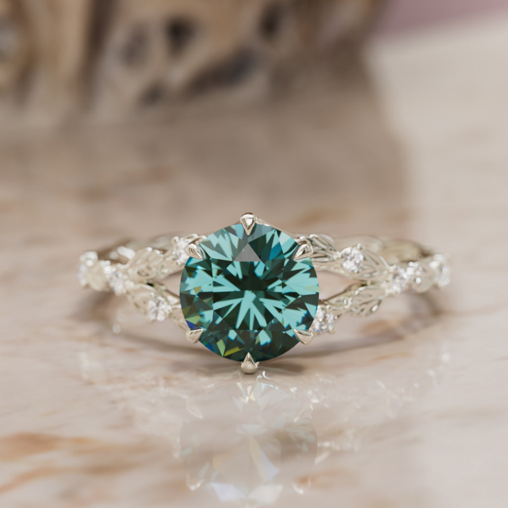 Sorrel Round Teal Sapphire Nature Engagement Ring (Setting Only) By Valley Rose