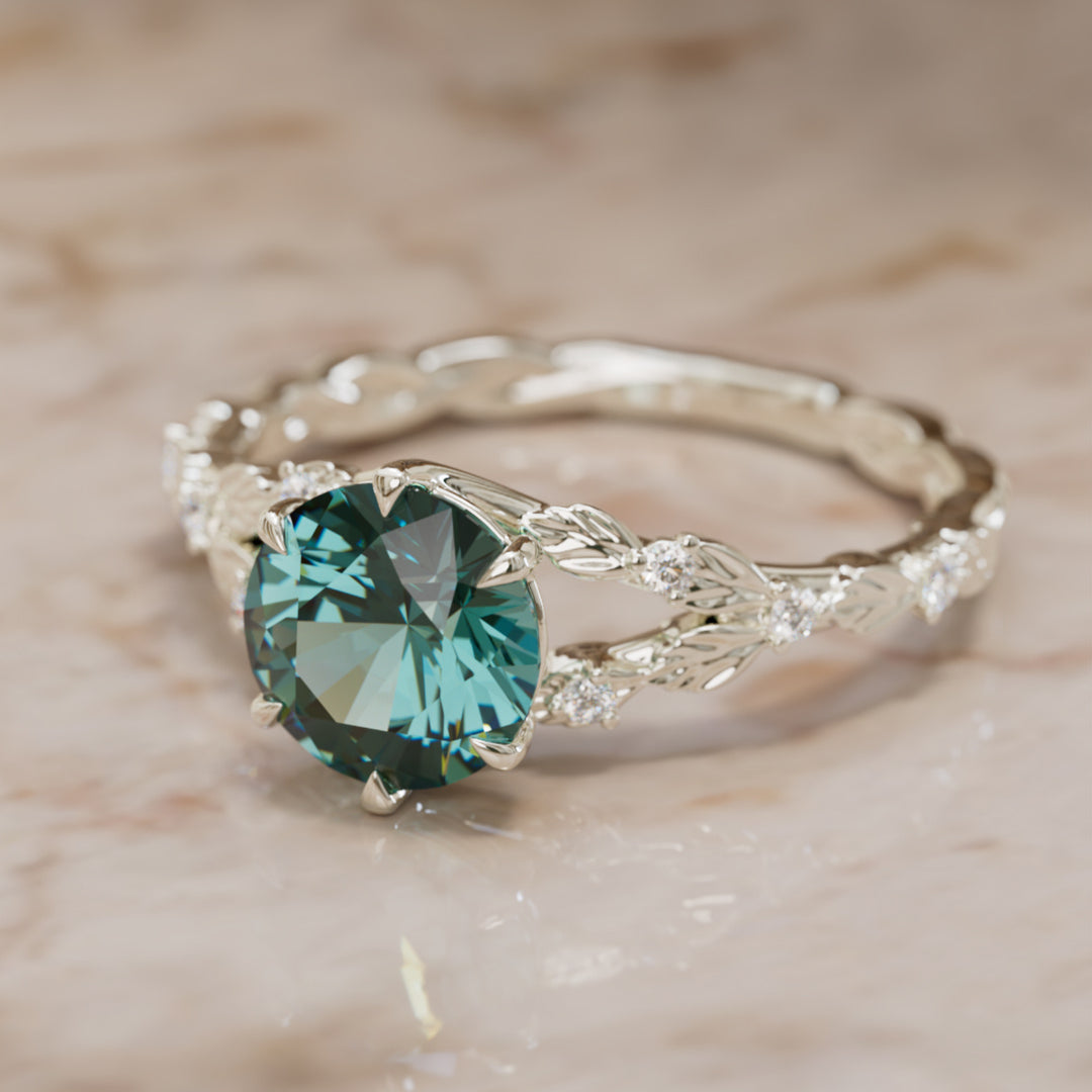 Anello di fidanzamento naturale con zaffiro tondo teal Sorrel (solo montatura)