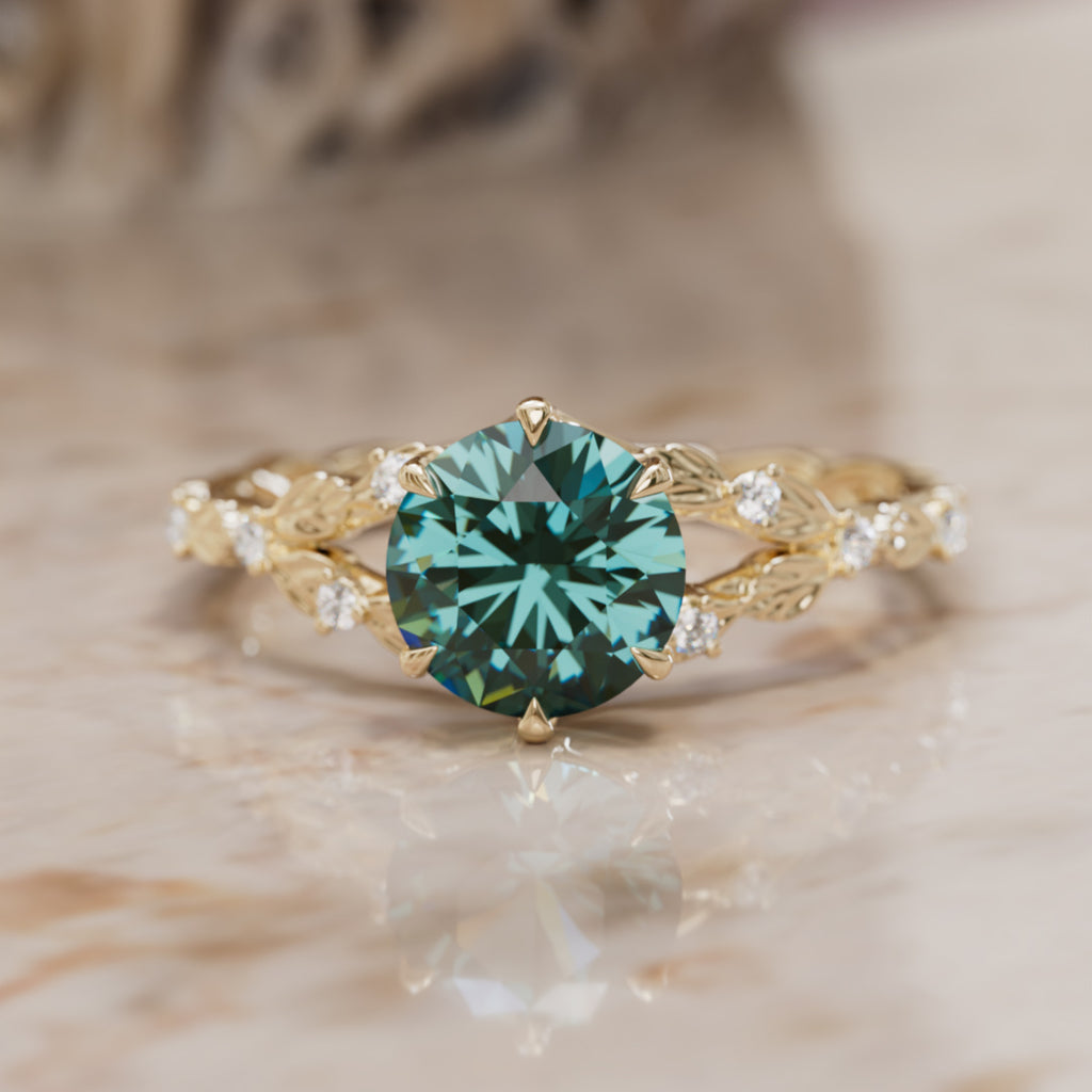Sorrel Round Teal Sapphire Nature Engagement Ring (Setting Only) By Valley Rose