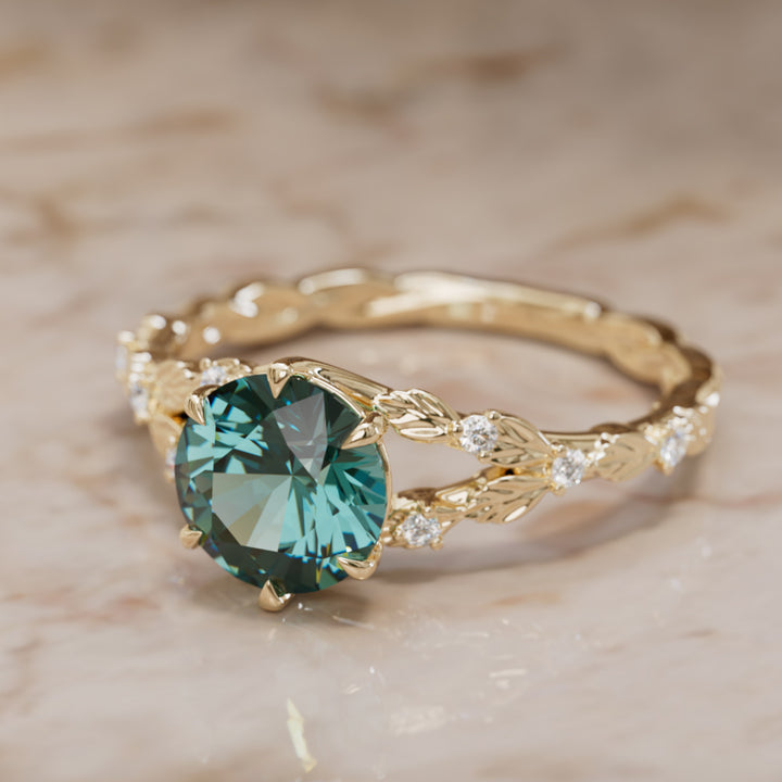 Anello di fidanzamento naturale con zaffiro tondo teal Sorrel (solo montatura)