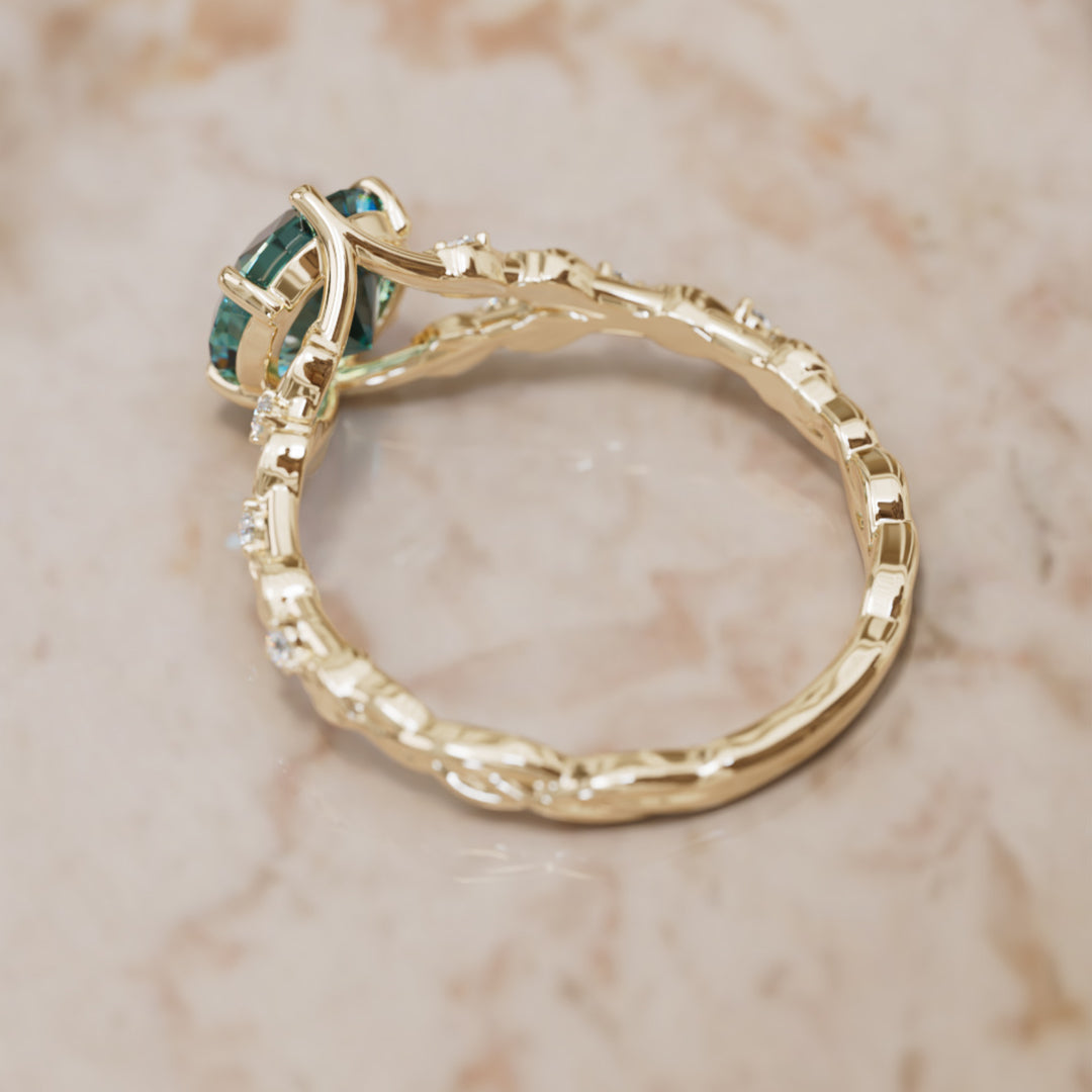 Anello di fidanzamento naturale con zaffiro tondo teal Sorrel (solo montatura)