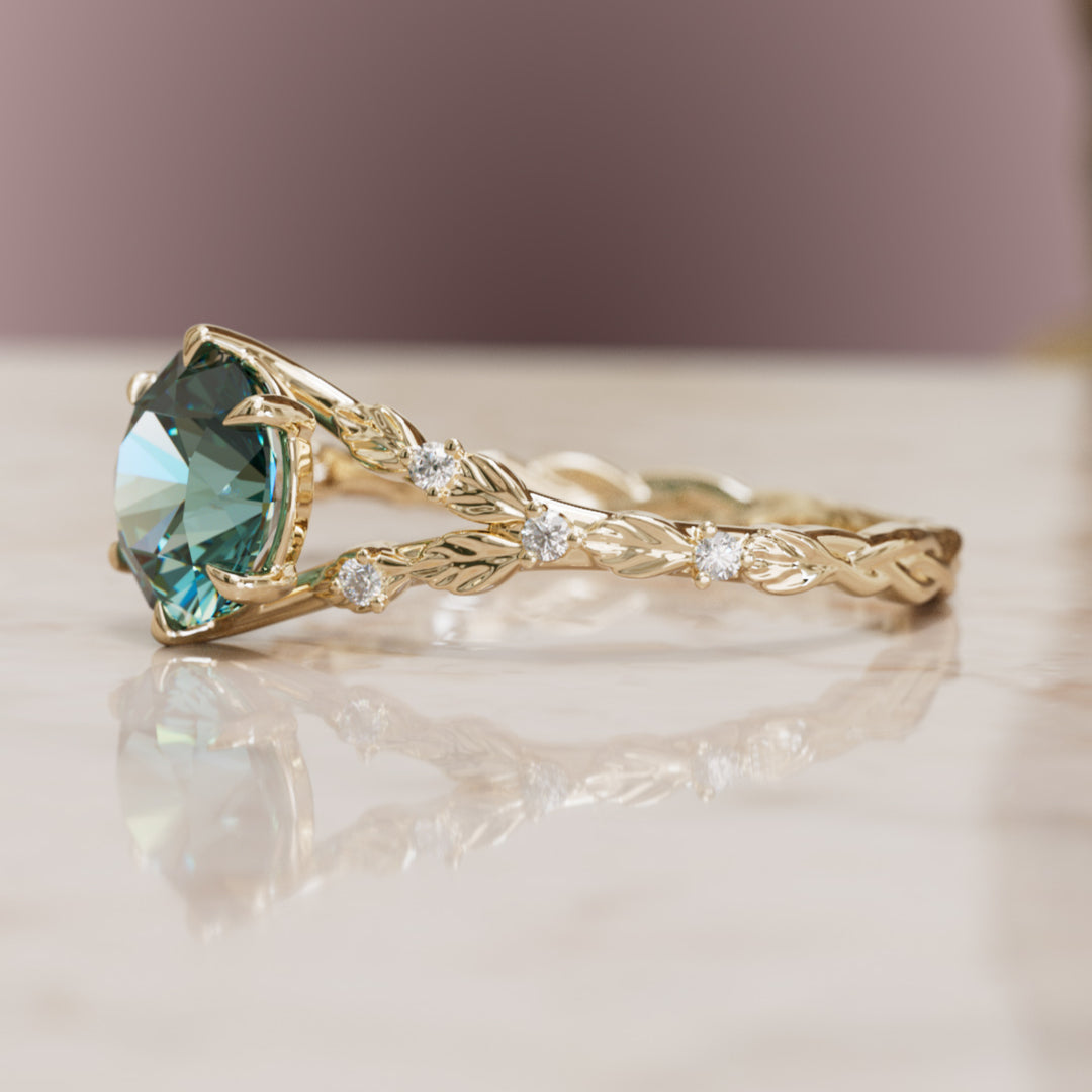 Anello di fidanzamento naturale con zaffiro tondo teal Sorrel (solo montatura)