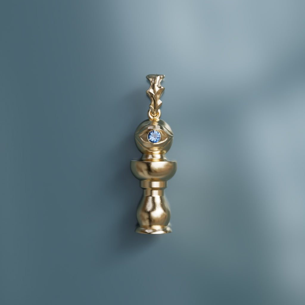 Mini Checkmate Unique Surrealist Chess Pendant in Blue Sapphire By Valley Rose
