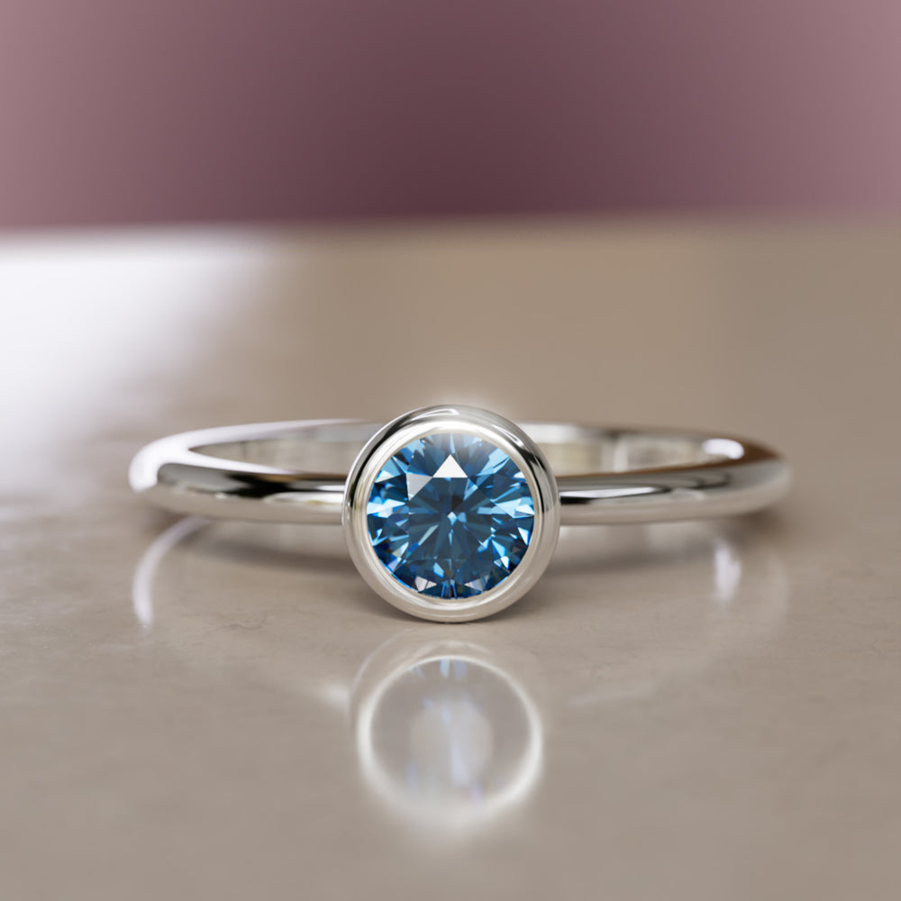 Taiga Blue Sapphire Solitaire Dainty Modern Unique Bezel Engagement Ring By Valley Rose