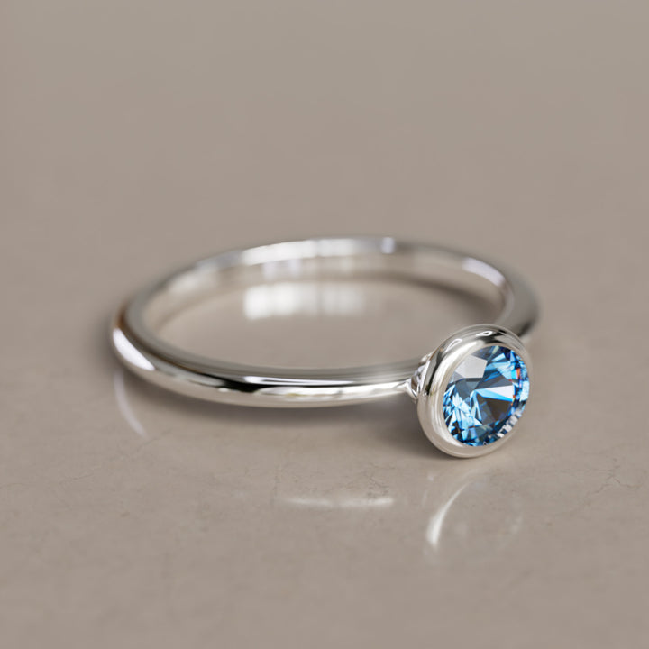 Taiga Blue Sapphire Solitaire Dainty Modern Unique Bezel Engagement Ring By Valley Rose