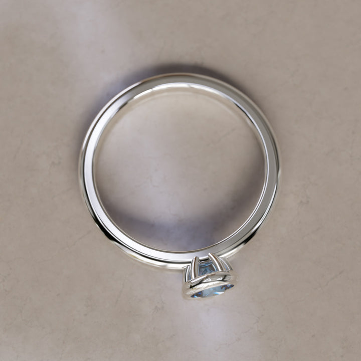 Taiga Blue Sapphire Solitaire Dainty Modern Unique Bezel Engagement Ring By Valley Rose