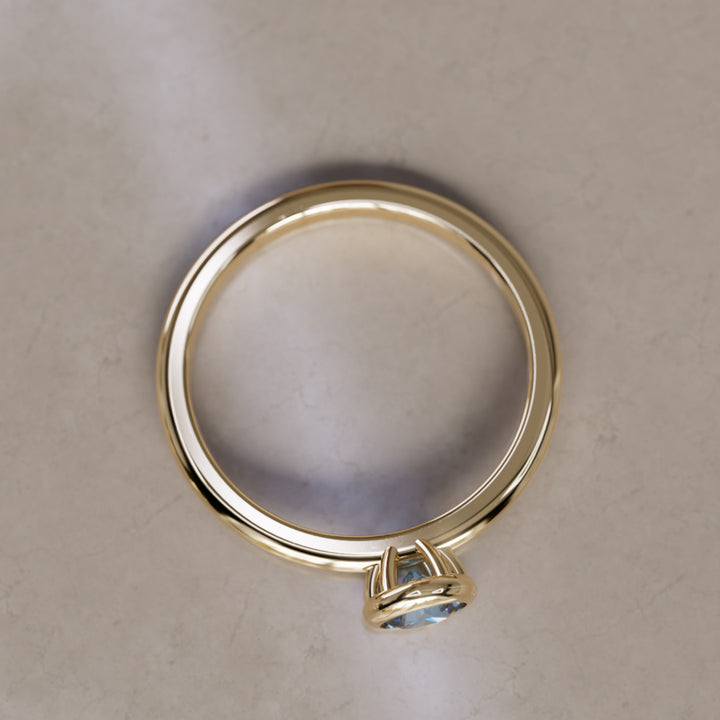 Taiga Blue Sapphire Solitaire Dainty Modern Unique Bezel Engagement Ring By Valley Rose