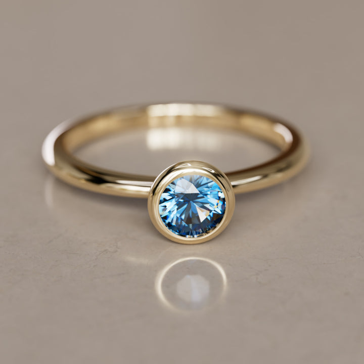 Taiga Blue Sapphire Solitaire Dainty Modern Unique Bezel Engagement Ring By Valley Rose