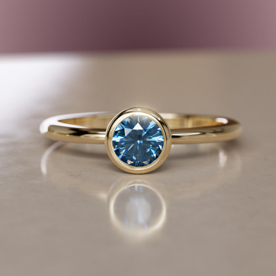 Taiga Blue Sapphire Solitaire Dainty Modern Unique Bezel Engagement Ring By Valley Rose