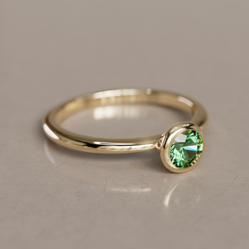 Taiga Green Sapphire Solitaire Dainty Modern Unique Bezel Engagement Ring By Valley Rose