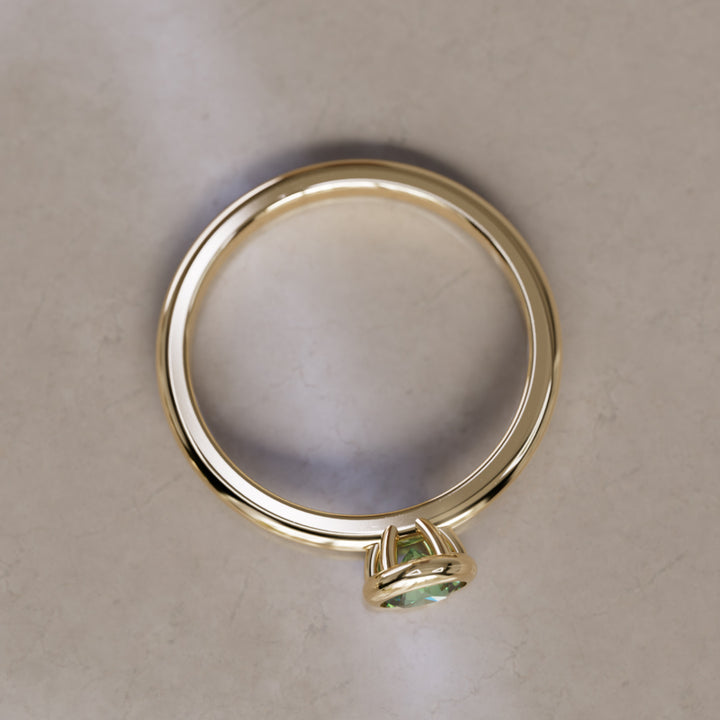 Taiga Green Sapphire Solitaire Dainty Modern Unique Bezel Engagement Ring By Valley Rose