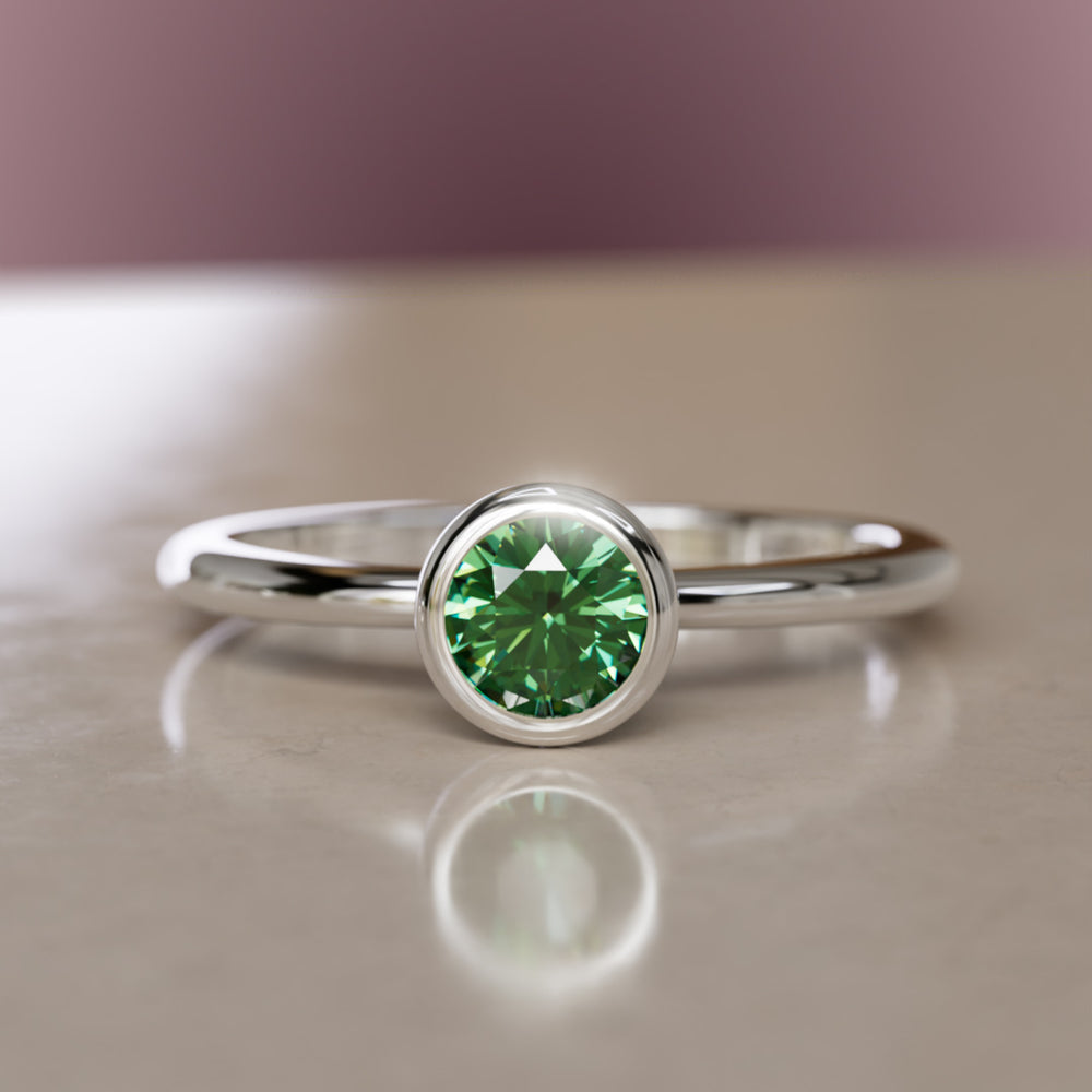 Taiga Green Sapphire Solitaire Dainty Modern Unique Bezel Engagement Ring By Valley Rose