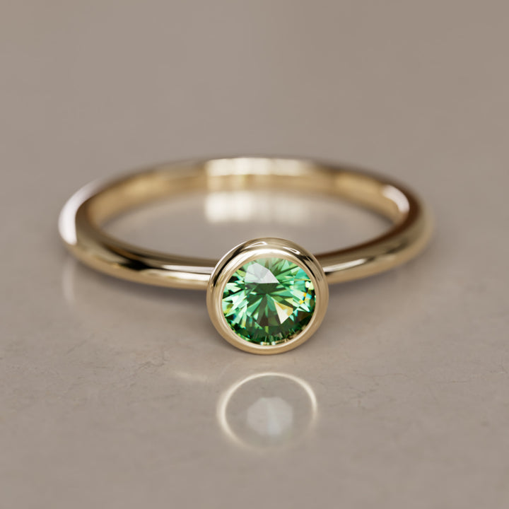 Taiga Green Sapphire Solitaire Dainty Modern Unique Bezel Engagement Ring By Valley Rose