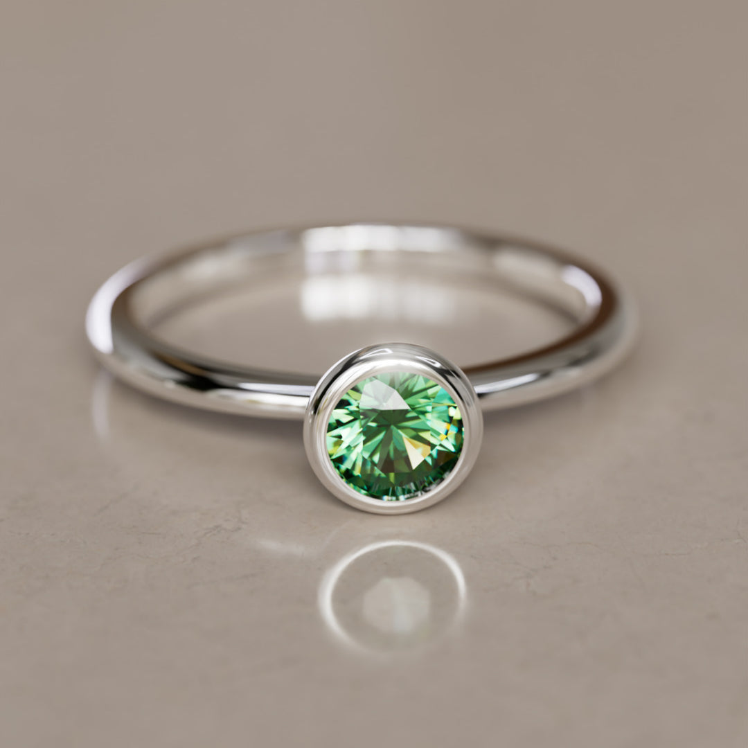 Taiga Green Sapphire Solitaire Dainty Modern Unique Bezel Engagement Ring By Valley Rose