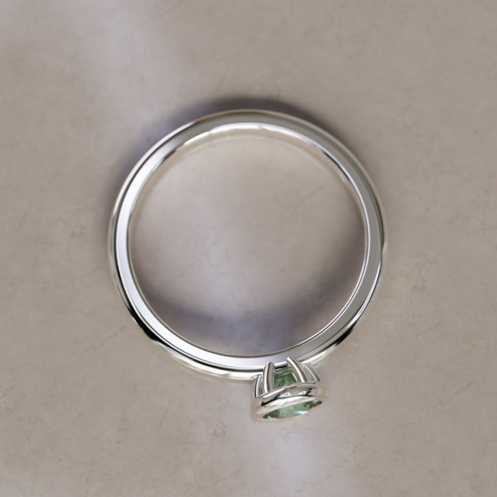Taiga Green Sapphire Solitaire Dainty Modern Unique Bezel Engagement Ring By Valley Rose