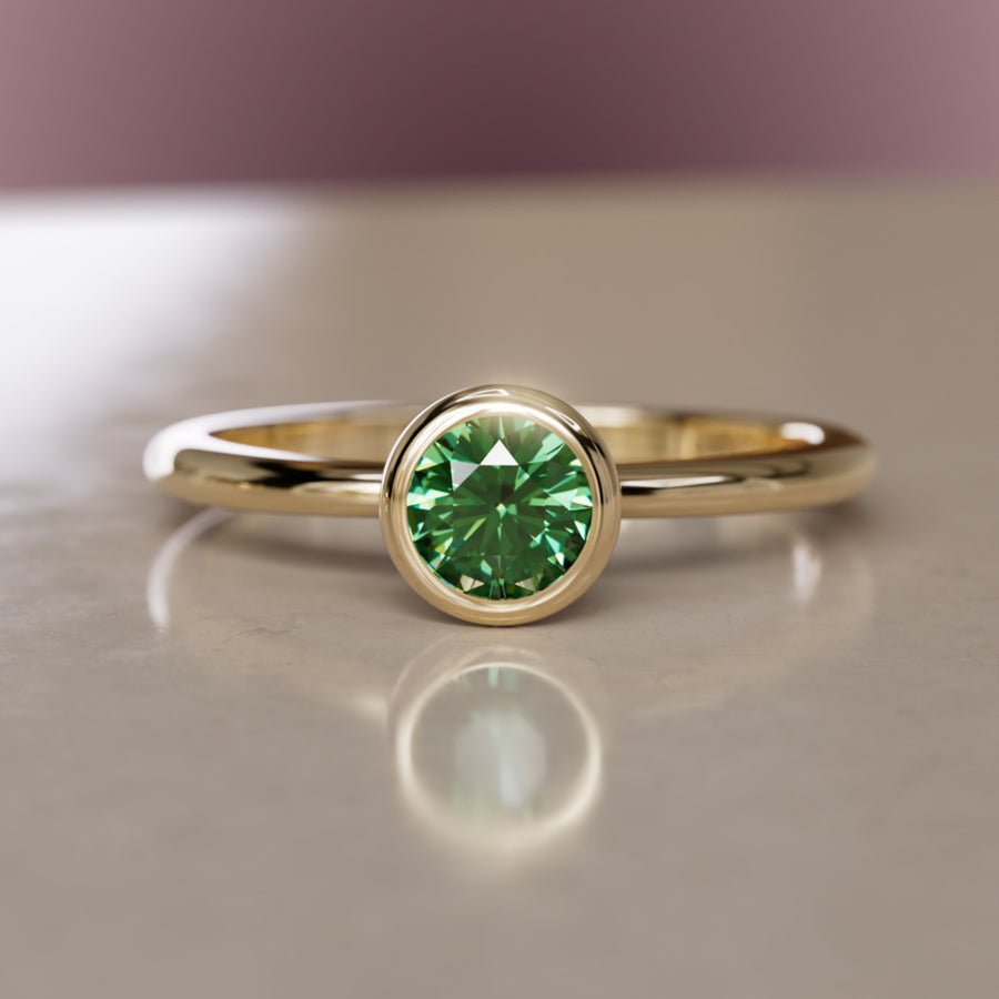 Taiga Green Sapphire Solitaire Dainty Modern Unique Bezel Engagement Ring By Valley Rose