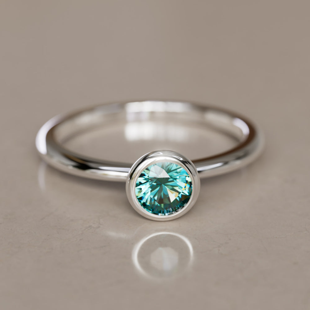 Taiga Teal Sapphire Solitaire Dainty Modern Unique Bezel Engagement Ring By Valley Rose