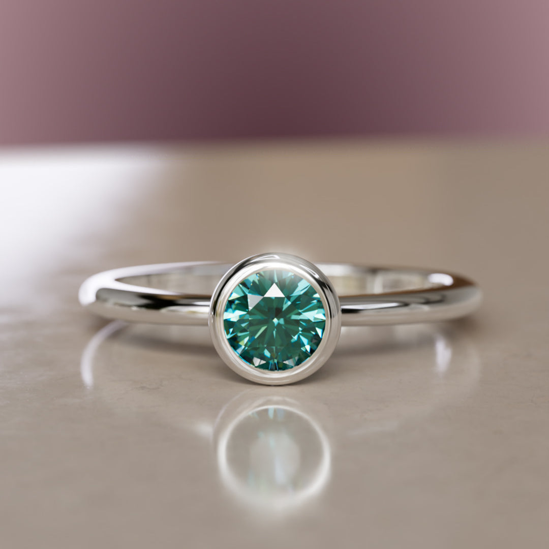 Taiga Teal Sapphire Solitaire Dainty Modern Unique Bezel Engagement Ring By Valley Rose