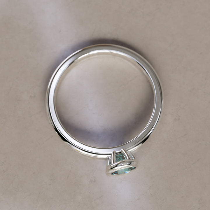 Taiga Teal Sapphire Solitaire Dainty Modern Unique Bezel Engagement Ring By Valley Rose